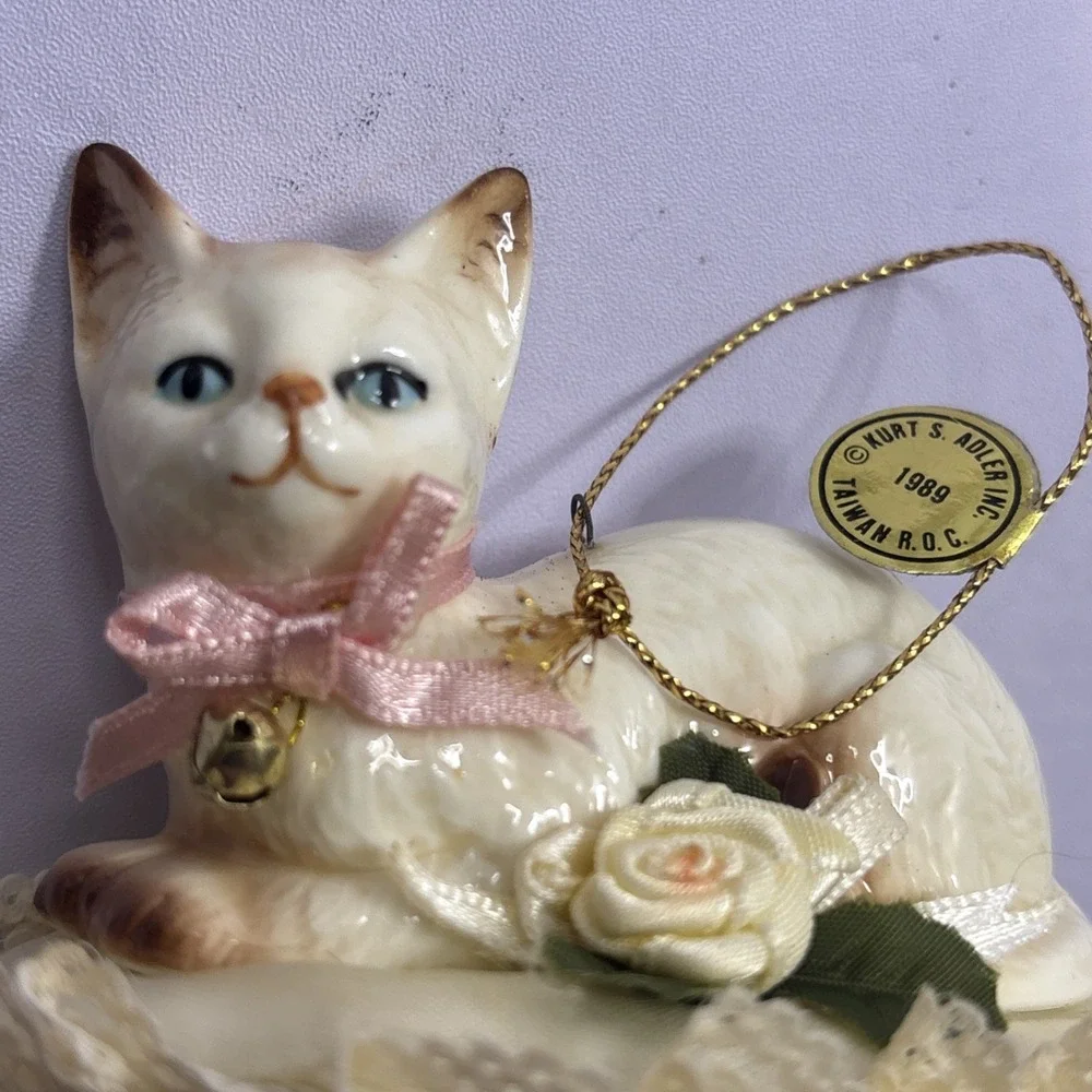 New Set of 2 Vintage Kurt S Adler  Kitty Cat Christmas Ornaments 3.5